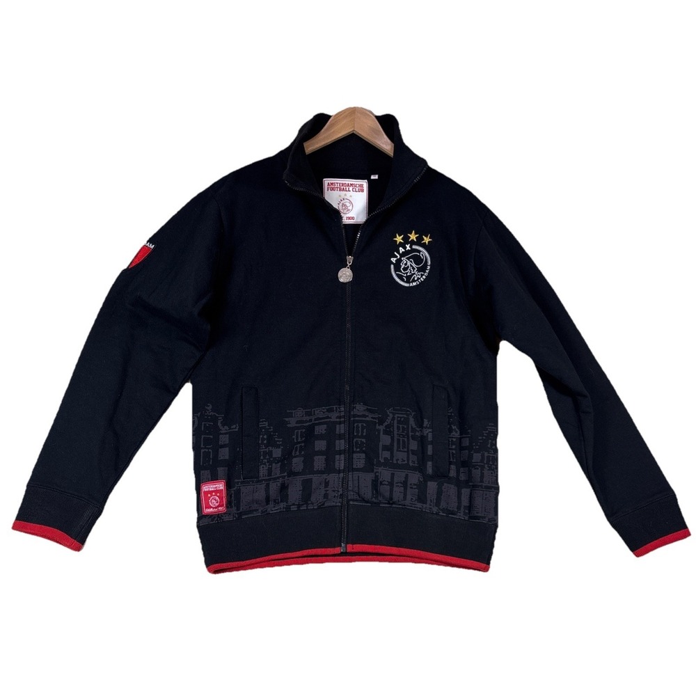 AJAX Futbol Club Full-Zip Track Jacket Black Men's Medium Patches Graphics Logos